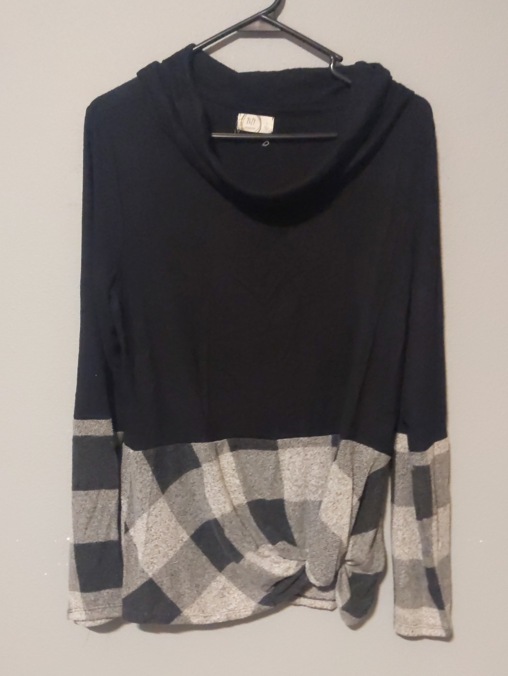Maurices Black and Gray Cowl Neck Knit Top